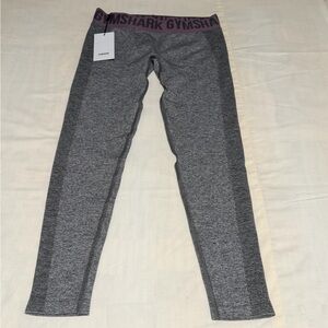 Gymshark Heather Gray Leggings with Purple Waistband